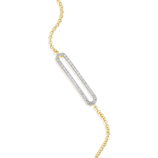 Paperclip Charm Bolo Bracelet in 14k Yellow Gold Plated Sterling Silver