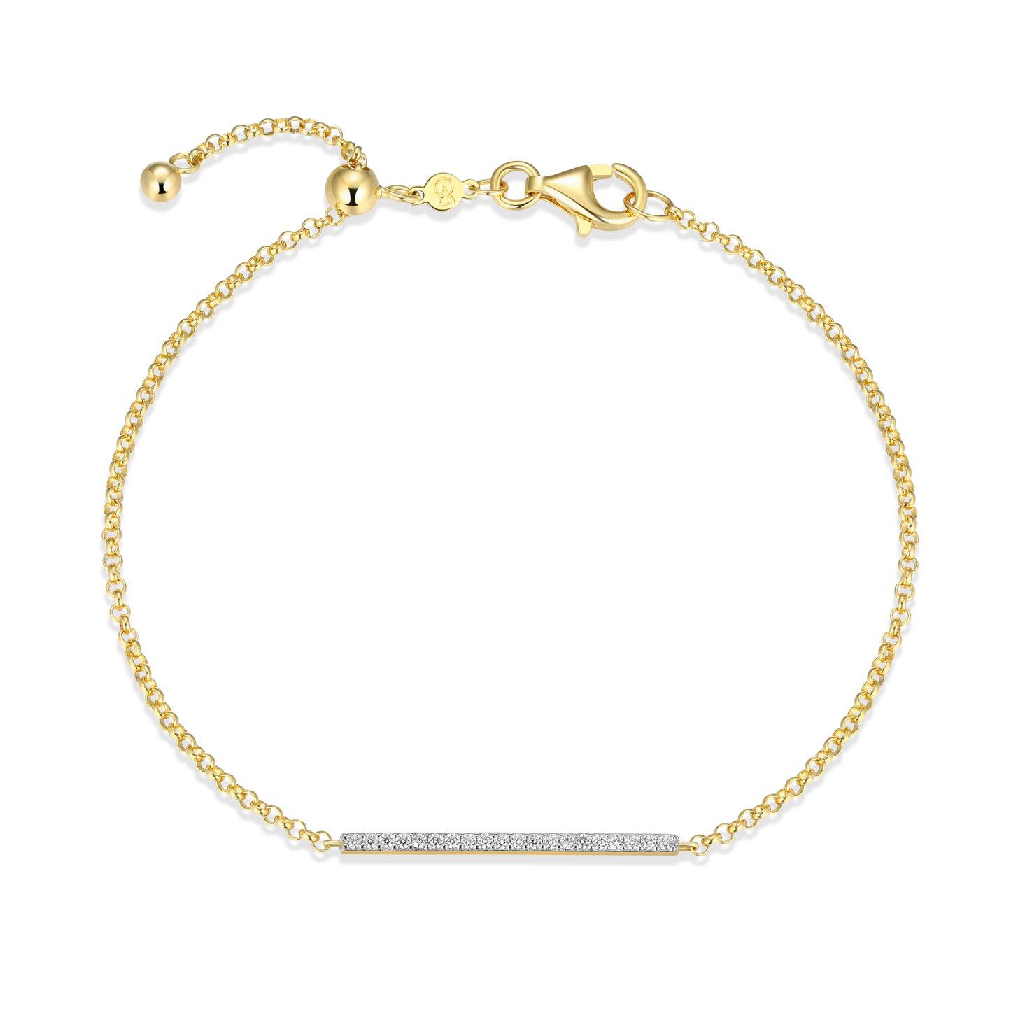 Pave Bar Bolo Bracelet in 14k Yellow Gold Plated Sterling Silver