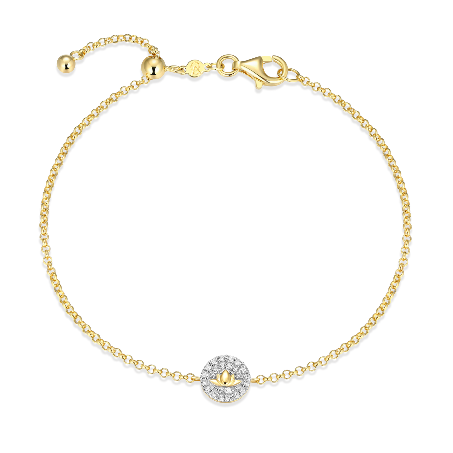 Lotus Tag Bolo Bracelet in 14k Yellow Gold Plated Sterling Silver