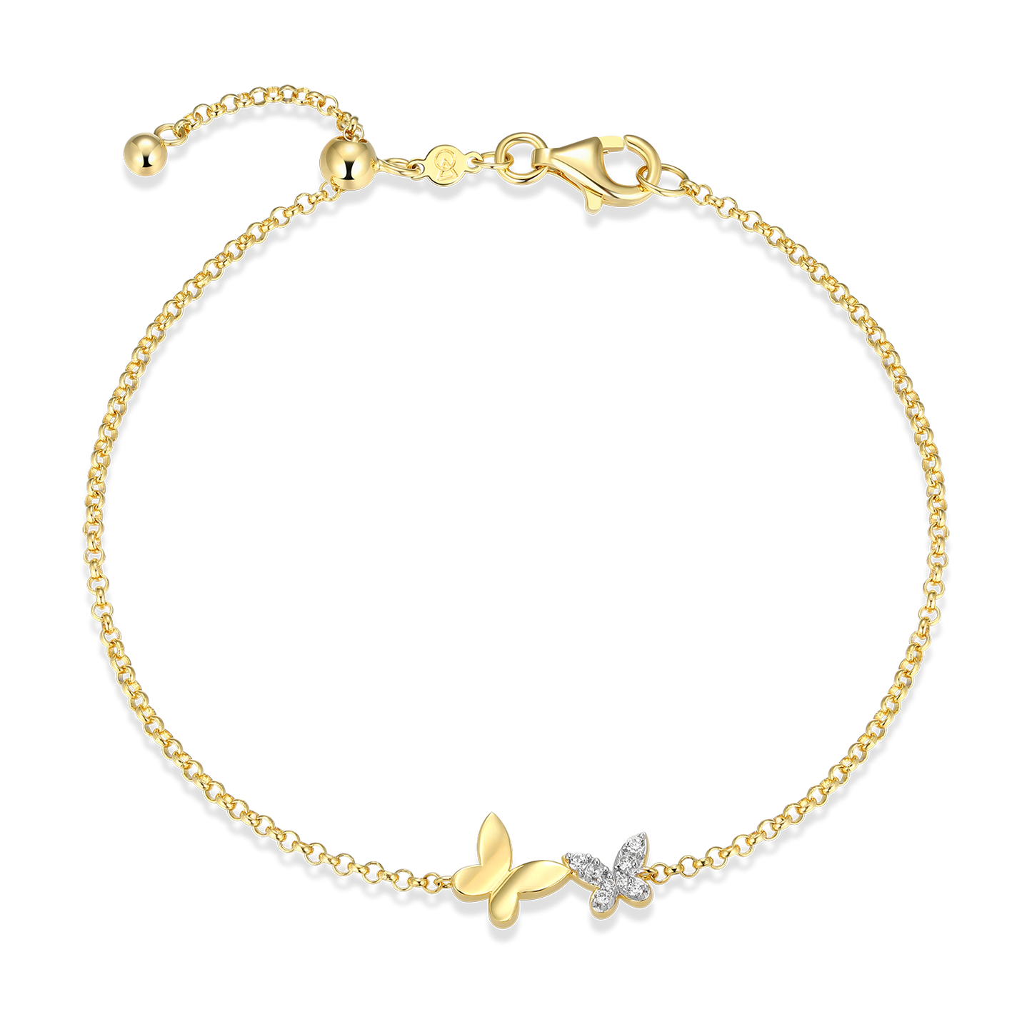 Twin Butterfly Lab-Created Diamond Bolo Bracelet in 14k Gold and Rhodium-Plated Sterling Silver