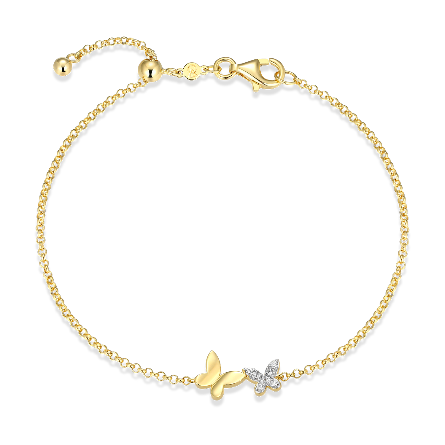 Twin Butterfly Lab-Created Diamond Bolo Bracelet in 14k Gold and Rhodium-Plated Sterling Silver