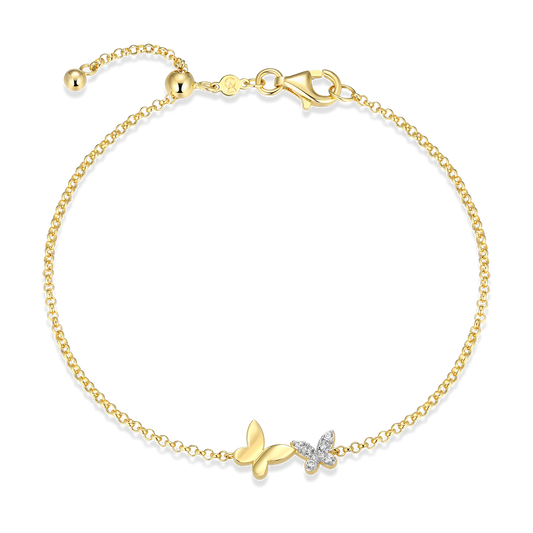 Twin Butterfly Lab-Created Diamond Bolo Bracelet in 14k Gold and Rhodium-Plated Sterling Silver