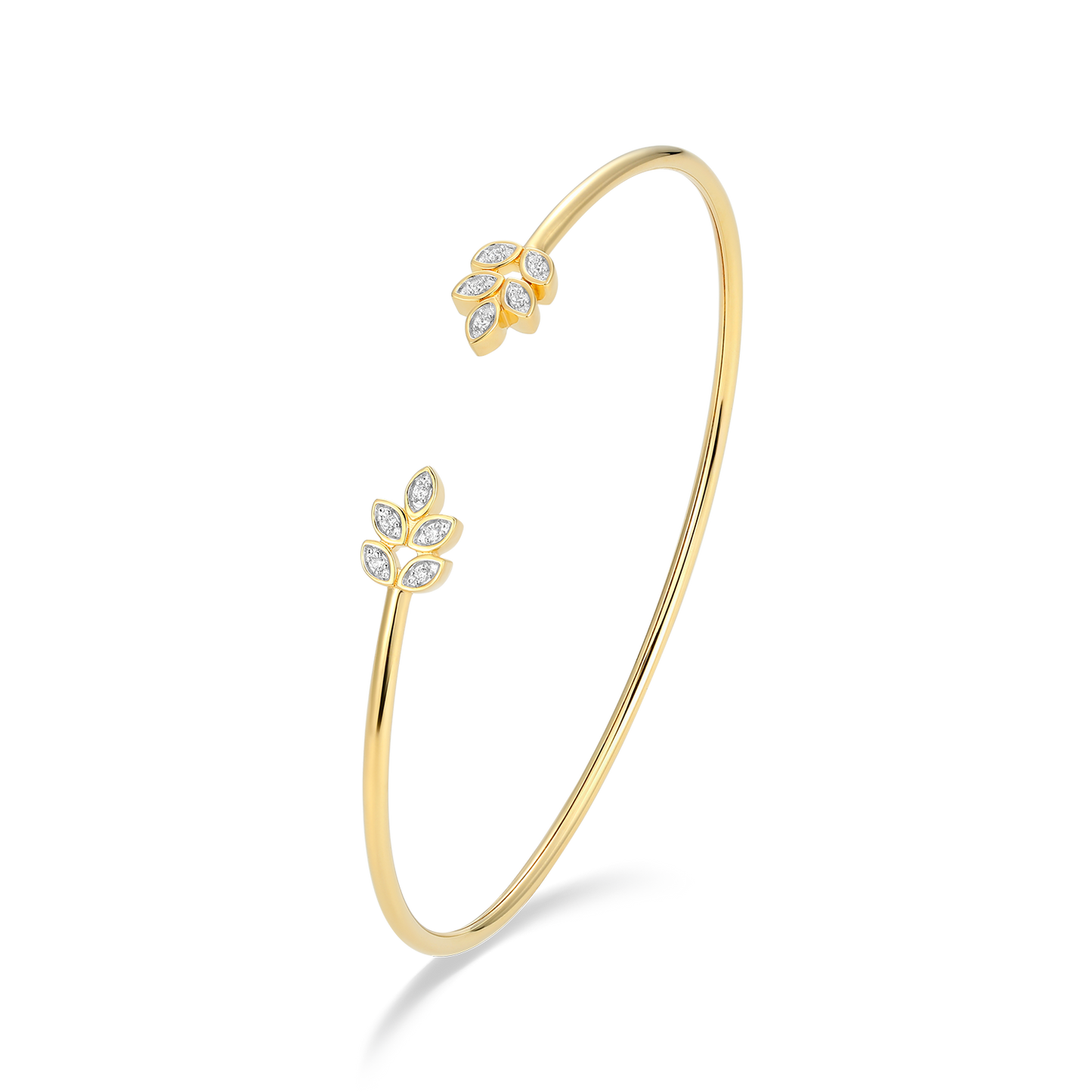 Marquis Flower Lab-Created Diamond Flex Cuff Bracelet in 14k Gold and Rhodium-Plated Sterling Silver