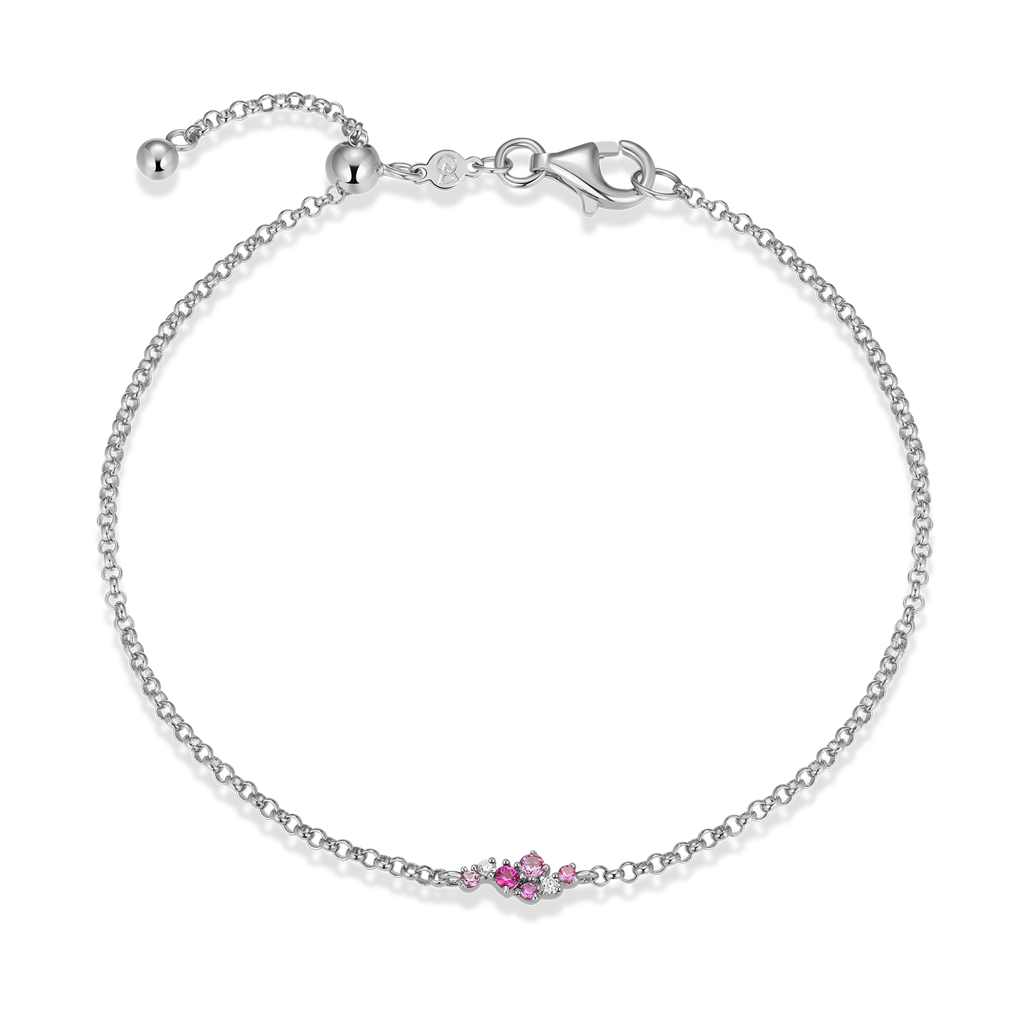 Scattered Ombre Lab-Created Ruby & Diamond Bolo Bracelet in Rhodium-Plated Sterling Silver