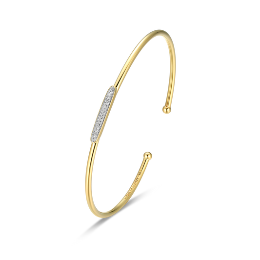 Oval Shaped Pave Flex Cuff Bracelet in 14K Yellow Gold Plated Sterling Silver