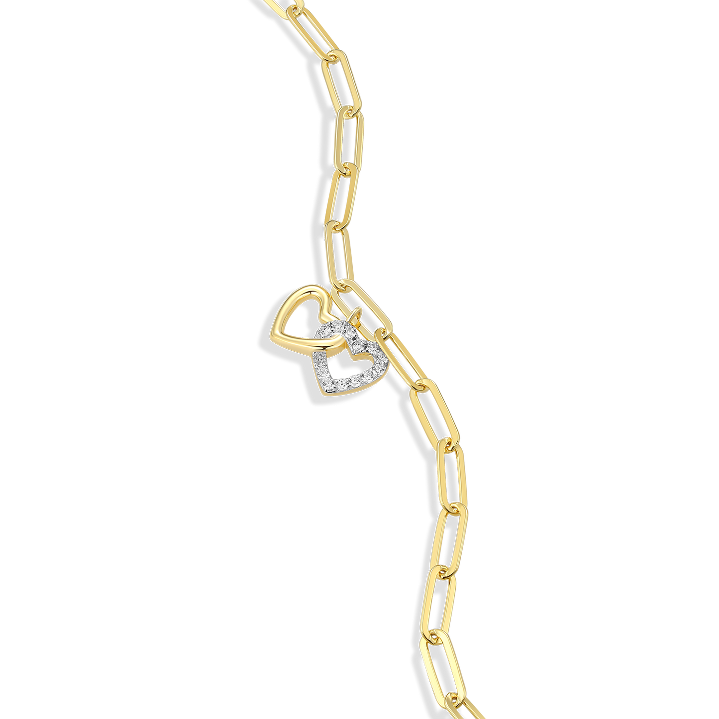 Twin Heart Pendant Lab-Created Diamond Paperclip Bracelet in 14k Gold and Rhodium-Plated Sterling Silver