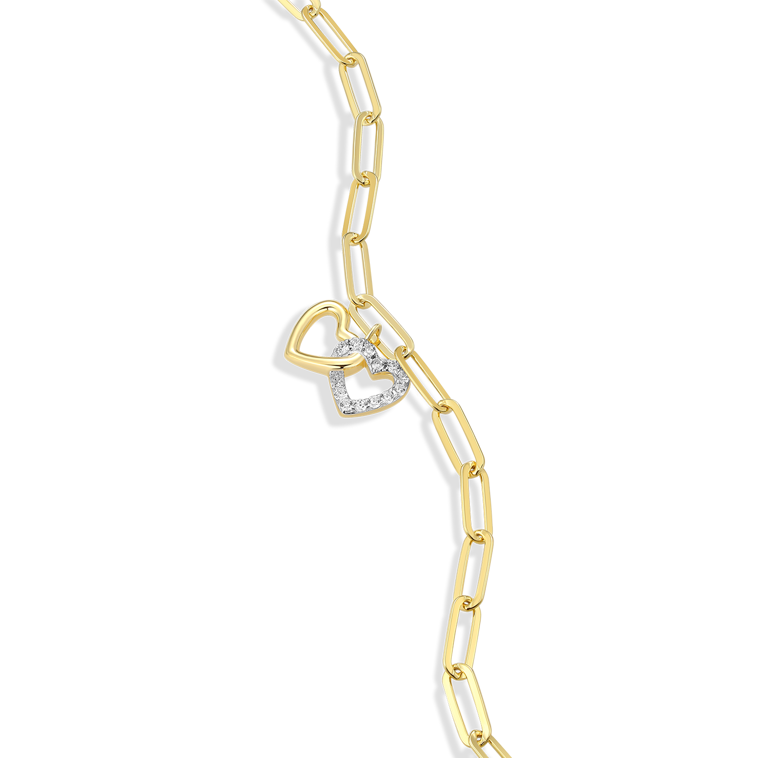 Twin Heart Pendant Lab-Created Diamond Paperclip Bracelet in 14k Gold and Rhodium-Plated Sterling Silver