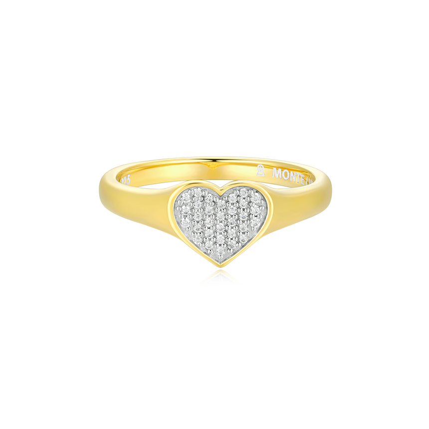 Heart Shaped Signet Ring in 14k Yellow Gold Plated Sterling Silver