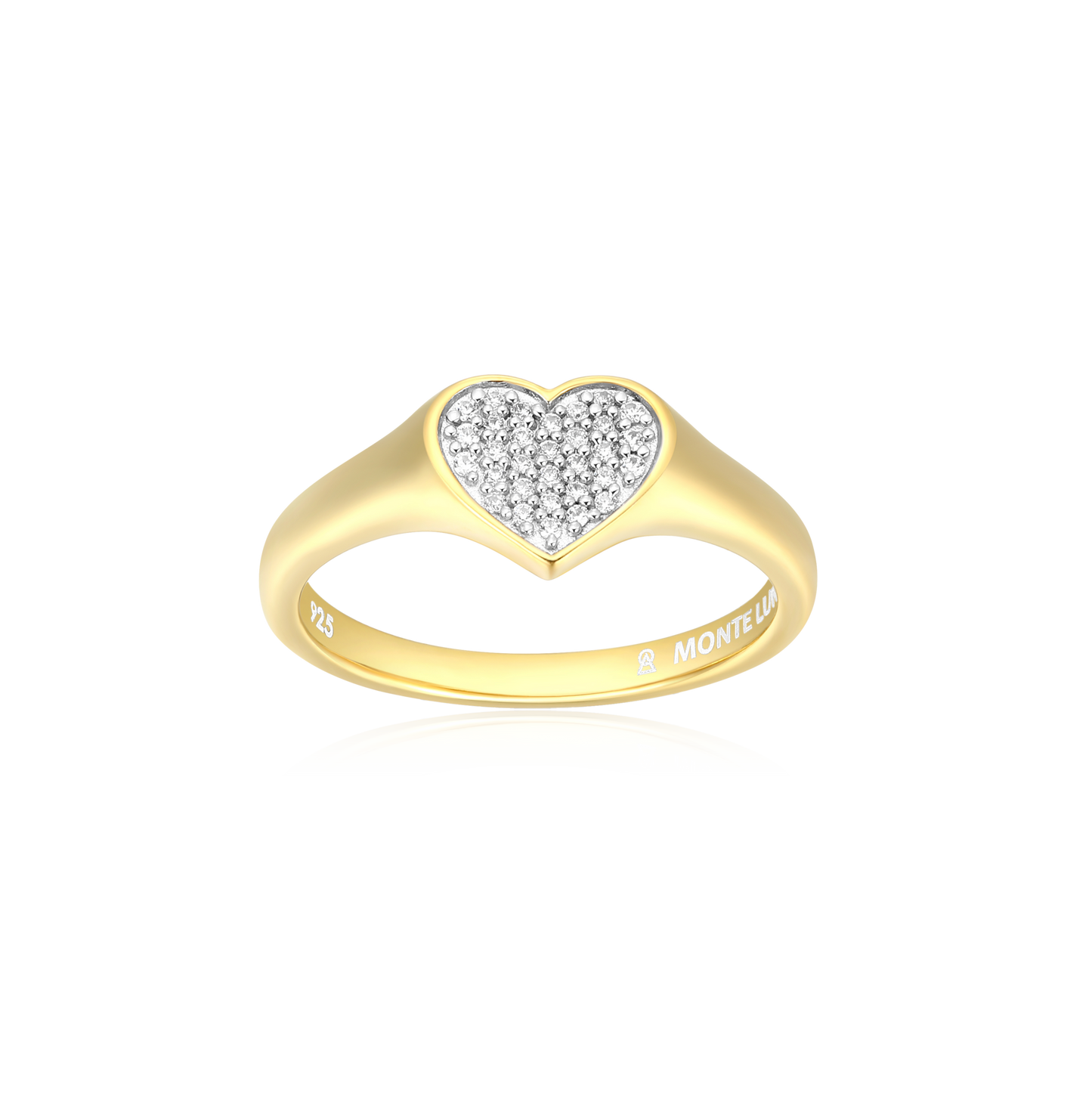 Heart Shaped Signet Ring in 14k Yellow Gold Plated Sterling Silver