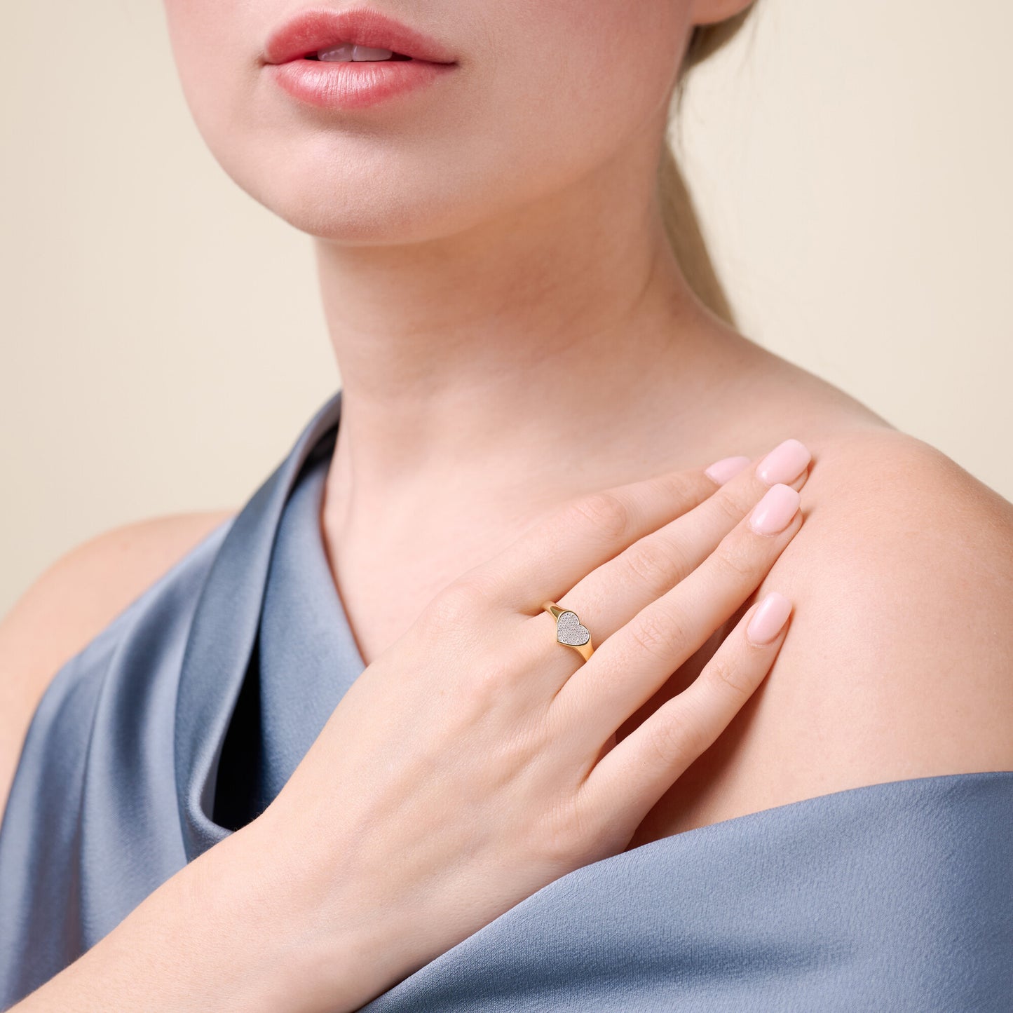 Heart Shaped Signet Ring in 14k Yellow Gold Plated Sterling Silver