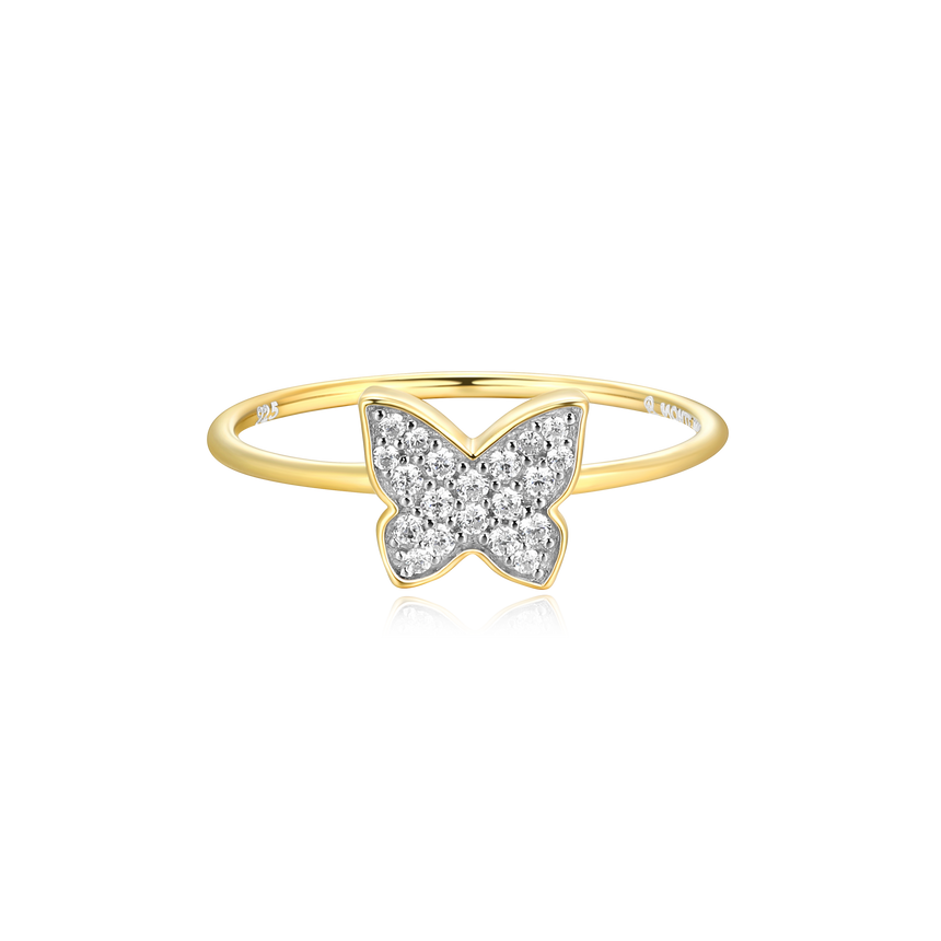 Butterfly Statement Ring in 14k Yellow Gold Plated Sterling Silver