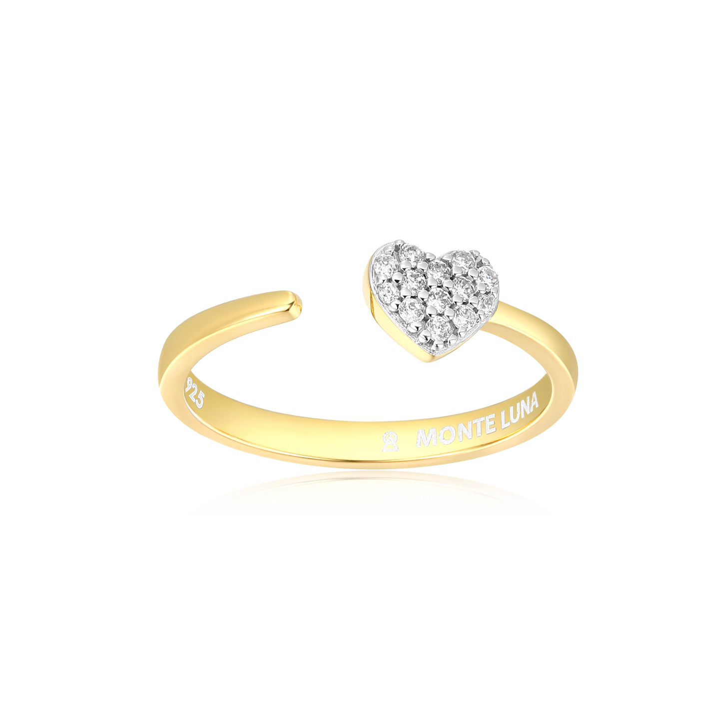 Mini-Heart Bypass Ring in 14k Yellow Gold Plated Sterling Silver