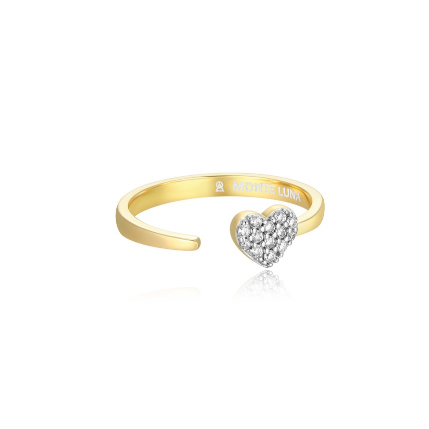 Mini-Heart Bypass Ring in 14k Yellow Gold Plated Sterling Silver