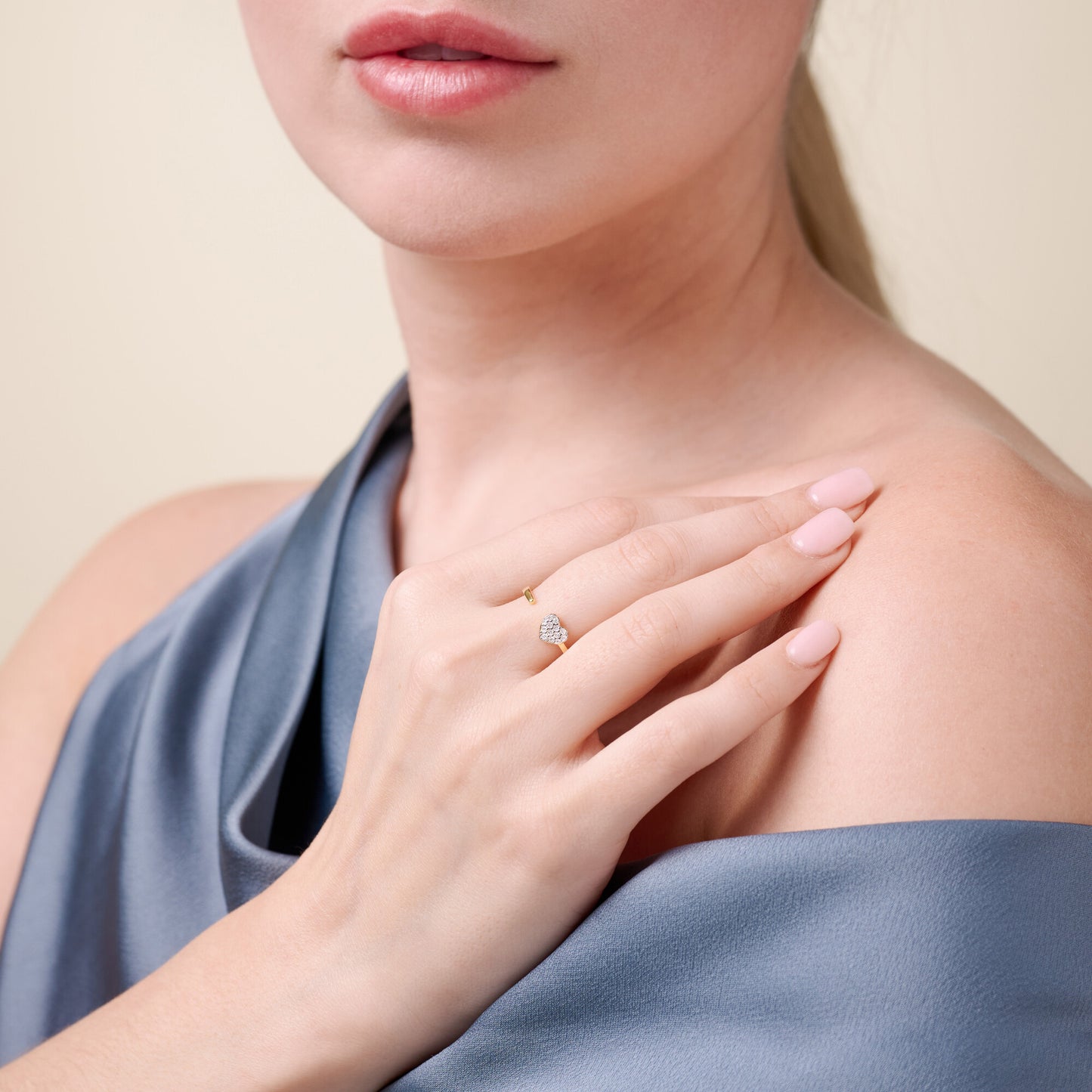 Mini-Heart Bypass Ring in 14k Yellow Gold Plated Sterling Silver