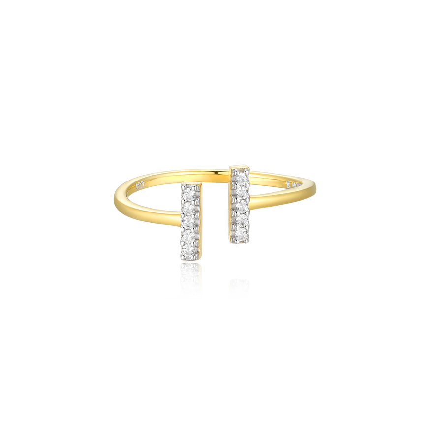 Parallel Bars Open Ring in 14k Yellow Gold Plated Sterling Silver