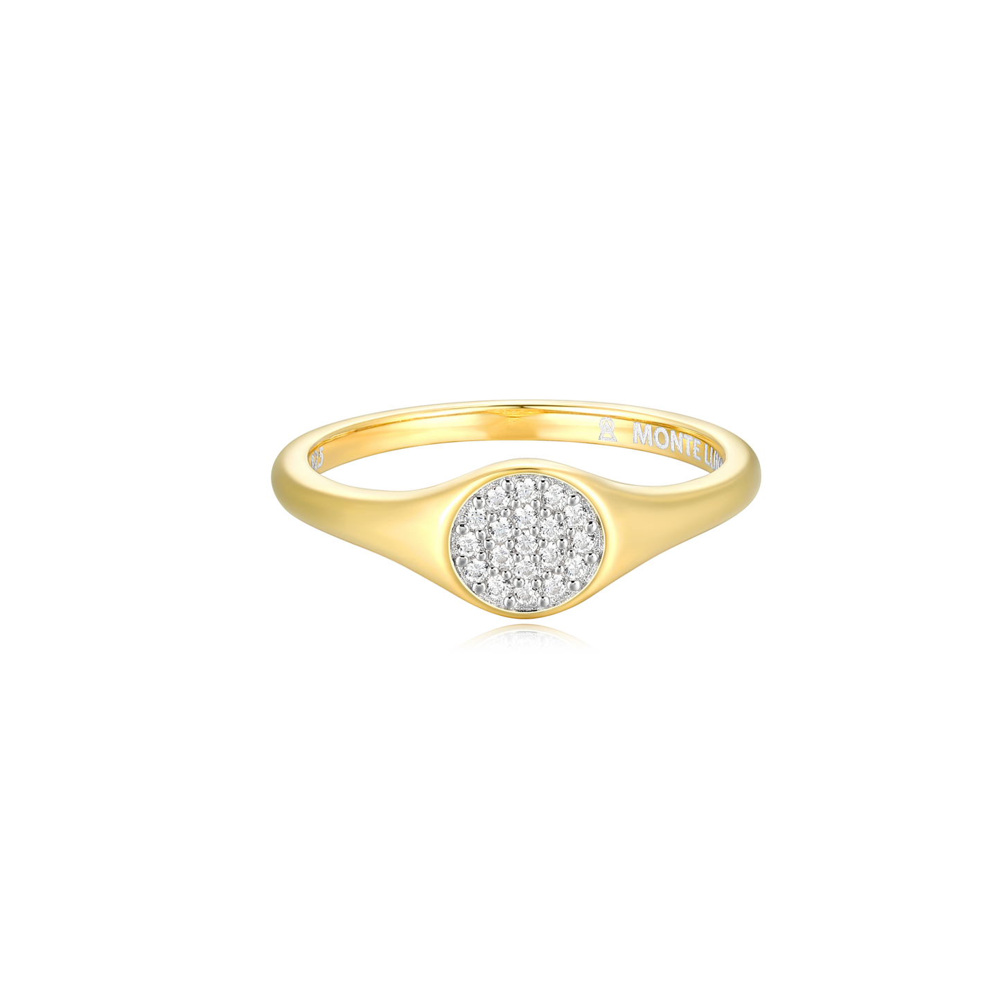 Round Slim Signet Ring in 14k Yellow Gold Plated Sterling Silver