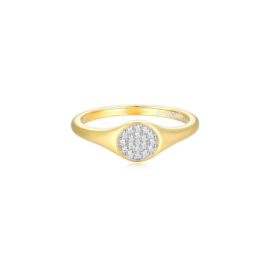 Round Slim Signet Ring in 14k Yellow Gold Plated Sterling Silver