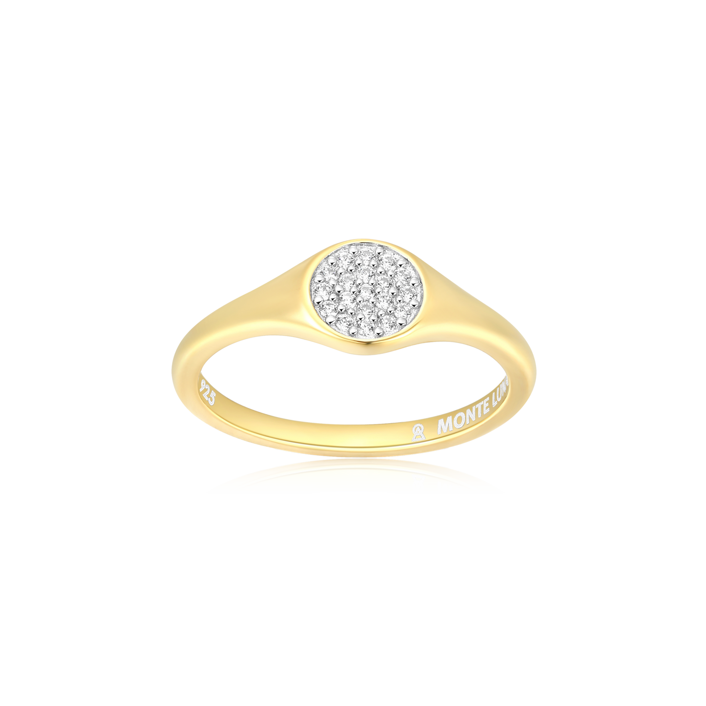 Round Slim Signet Ring in 14k Yellow Gold Plated Sterling Silver