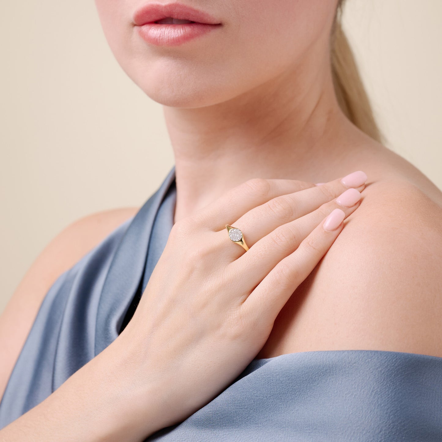 Round Slim Signet Ring in 14k Yellow Gold Plated Sterling Silver