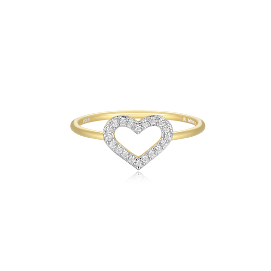 Open Heart Statement Ring in 14k Yellow Gold Plated Sterling Silver