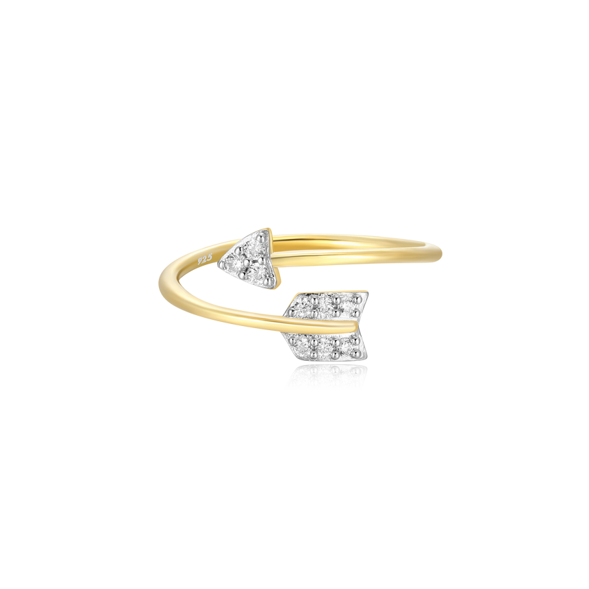 Arrow Bypass Ring in 14k Yellow Gold Plated Sterling Silver