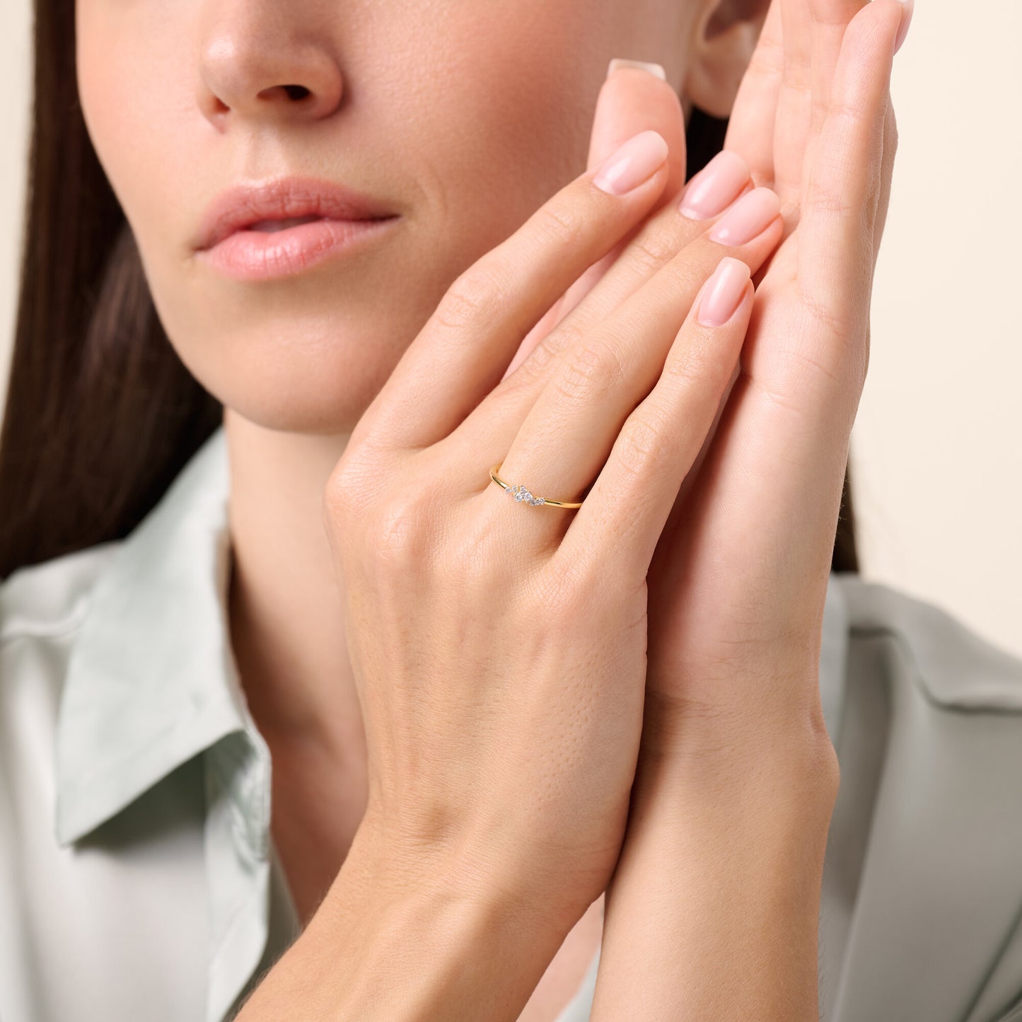 Lab Created Diamond Scatter Stackable Ring in 14k Yellow Gold Plated Sterling Silver