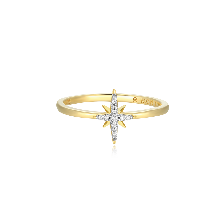 North Star Statement Ring in 14k Yellow Gold Plated Sterling Silver