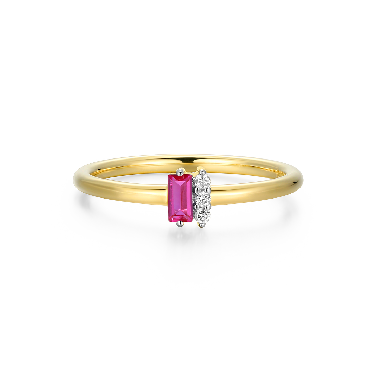 Lab-Created Ruby Baguette & Diamond Round Cluster Ring in 14k Gold and Rhodium-Plated Sterling Silver