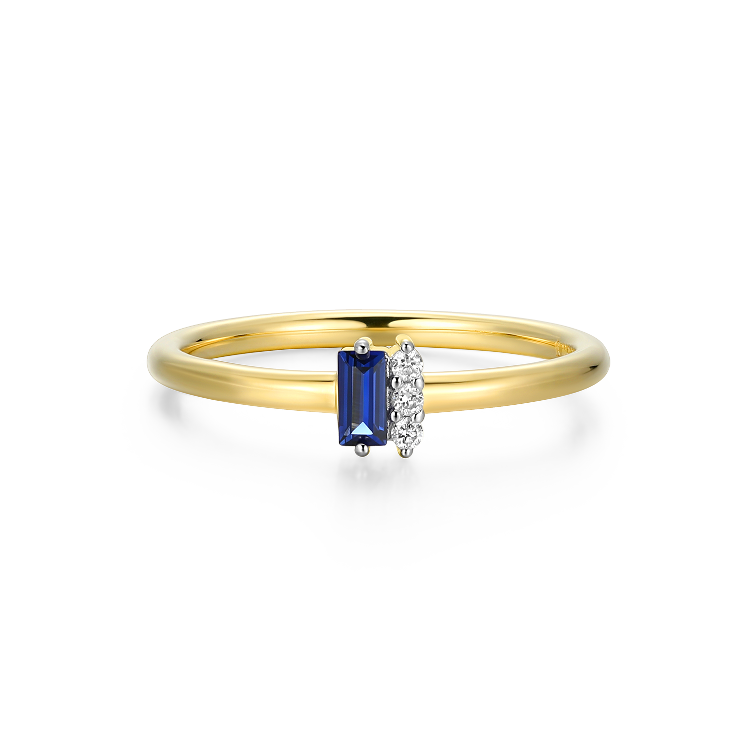 Lab-Created Sapphire Baguette & Diamond Round Cluster Ring in 14k Gold and Rhodium-Plated Sterling Silver