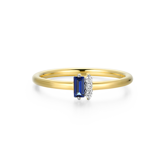 Lab-Created Sapphire Baguette & Diamond Round Cluster Ring in 14k Gold and Rhodium-Plated Sterling Silver