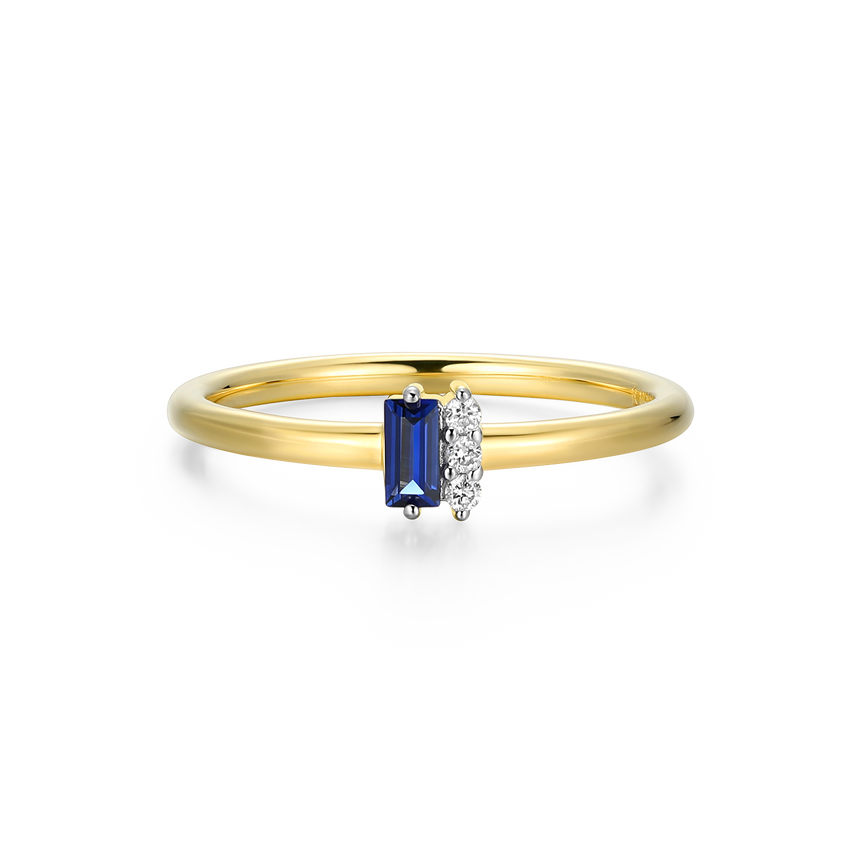 Lab-Created Sapphire Baguette & Diamond Round Cluster Ring in 14k Gold and Rhodium-Plated Sterling Silver