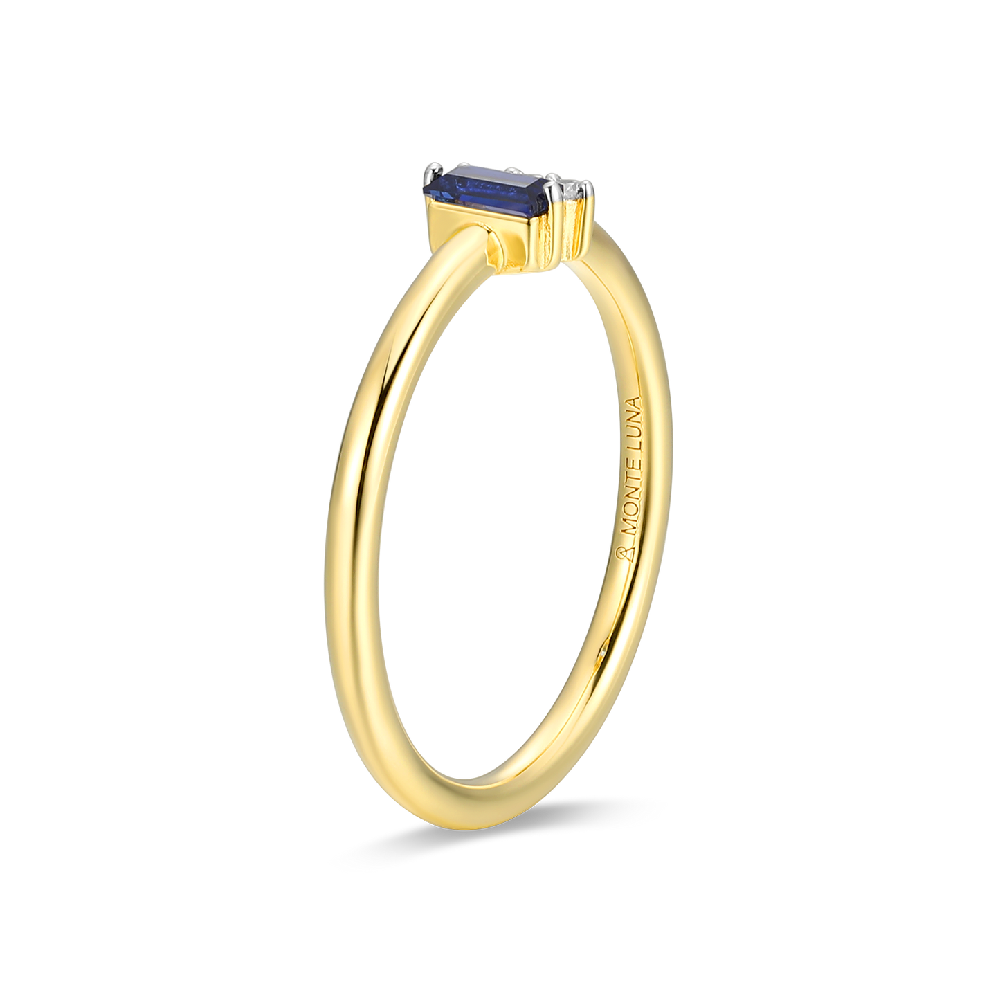 Lab-Created Sapphire Baguette & Diamond Round Cluster Ring in 14k Gold and Rhodium-Plated Sterling Silver