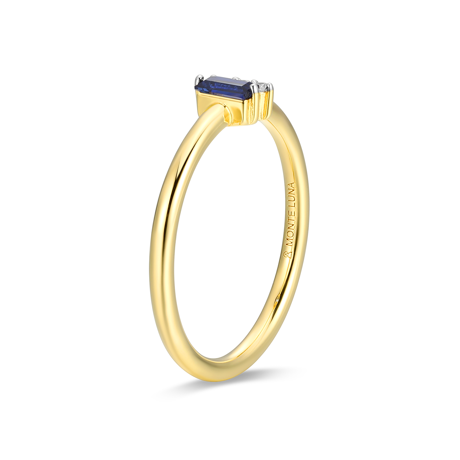 Lab-Created Sapphire Baguette & Diamond Round Cluster Ring in 14k Gold and Rhodium-Plated Sterling Silver