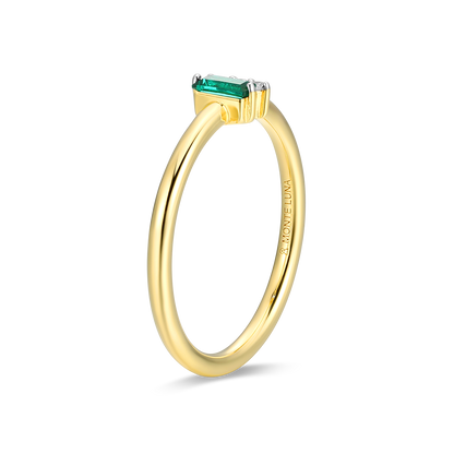 Lab-Created Emerald Baguette & Diamond Round Cluster Ring in 14k Gold and Rhodium-Plated Sterling Silver
