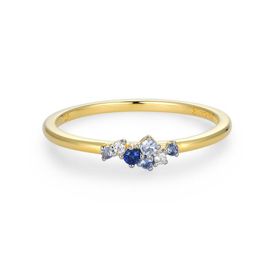 Scattered Ombre Lab-Created Sapphire & Diamond Ring in 14k Gold and Rhodium-Plated Sterling Silver