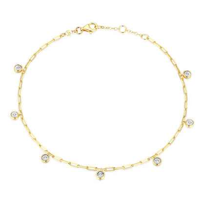Dangle Station Lab-Created Diamond Mini Paperclip Anklet in 14K Yellow Gold-Plated Sterling Silver | M by Monte Luna