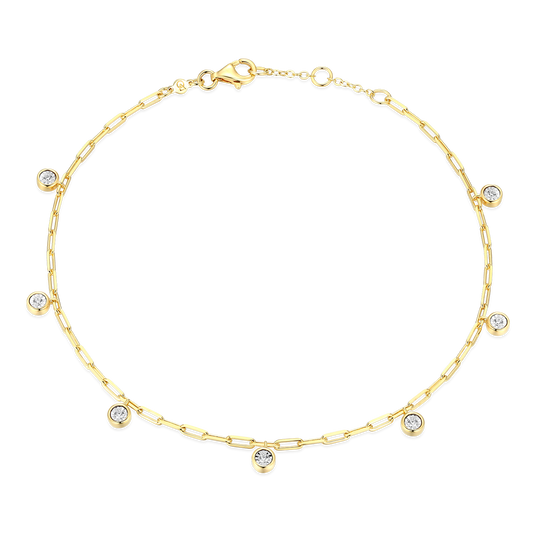 Dangle Station Lab-Created Diamond Mini Paperclip Anklet in 14K Yellow Gold-Plated Sterling Silver | M by Monte Luna