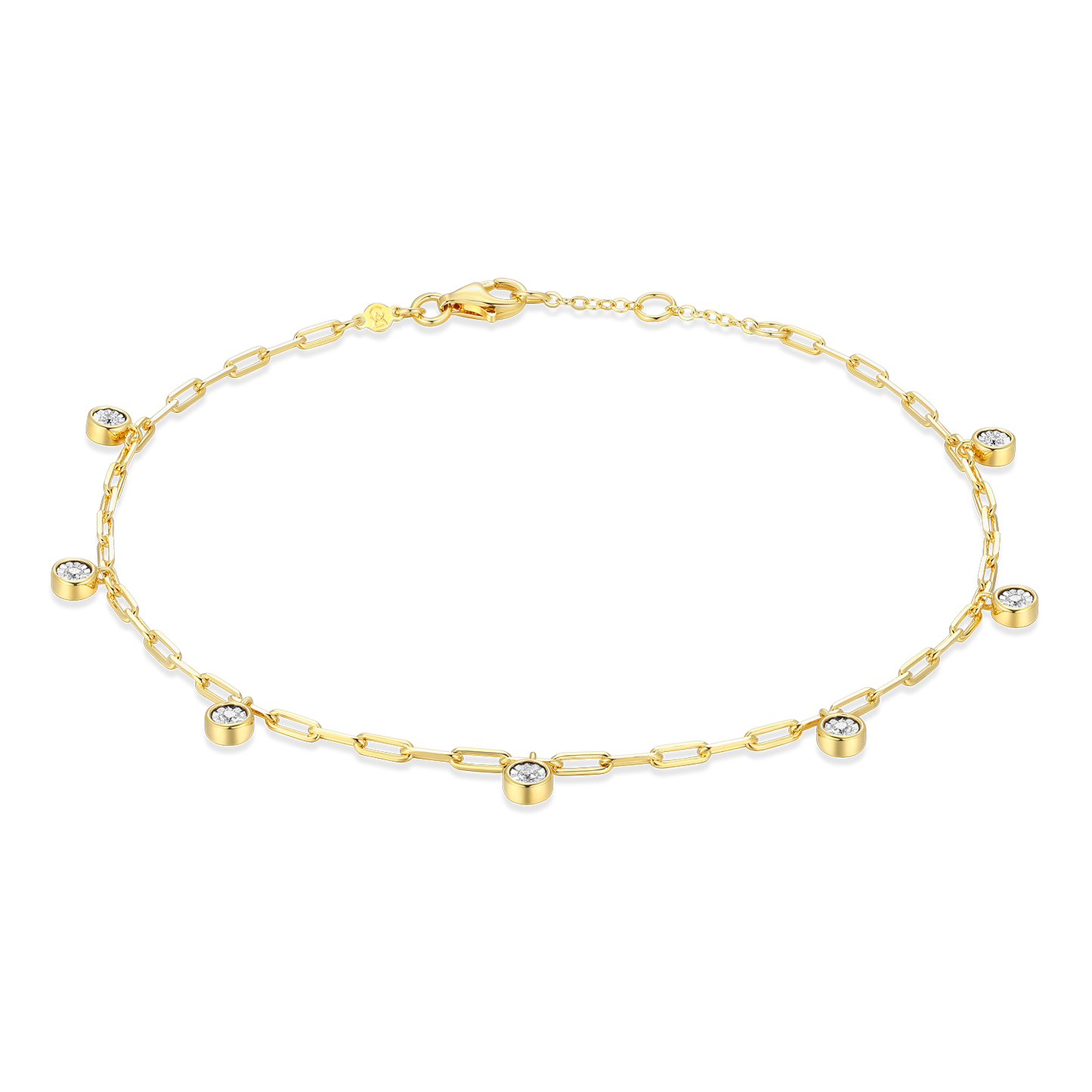 Dangle Station Lab-Created Diamond Mini Paperclip Anklet in 14K Yellow Gold-Plated Sterling Silver | M by Monte Luna