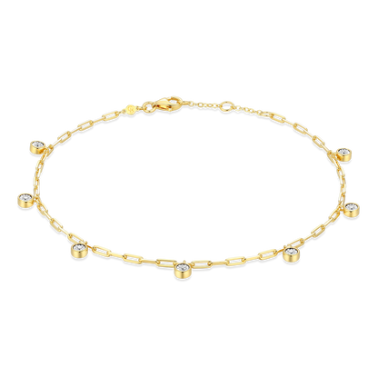 Dangle Station Lab-Created Diamond Mini Paperclip Anklet in 14K Yellow Gold-Plated Sterling Silver | M by Monte Luna