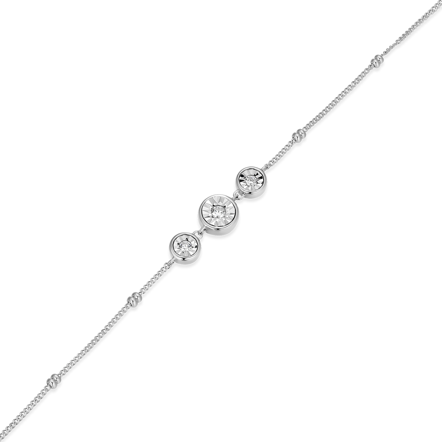 Trio Bezel-Set Lab-Created Diamond Beaded Bolo Anklet in Rhodium-Plated Sterling Silver | M by Monte Luna
