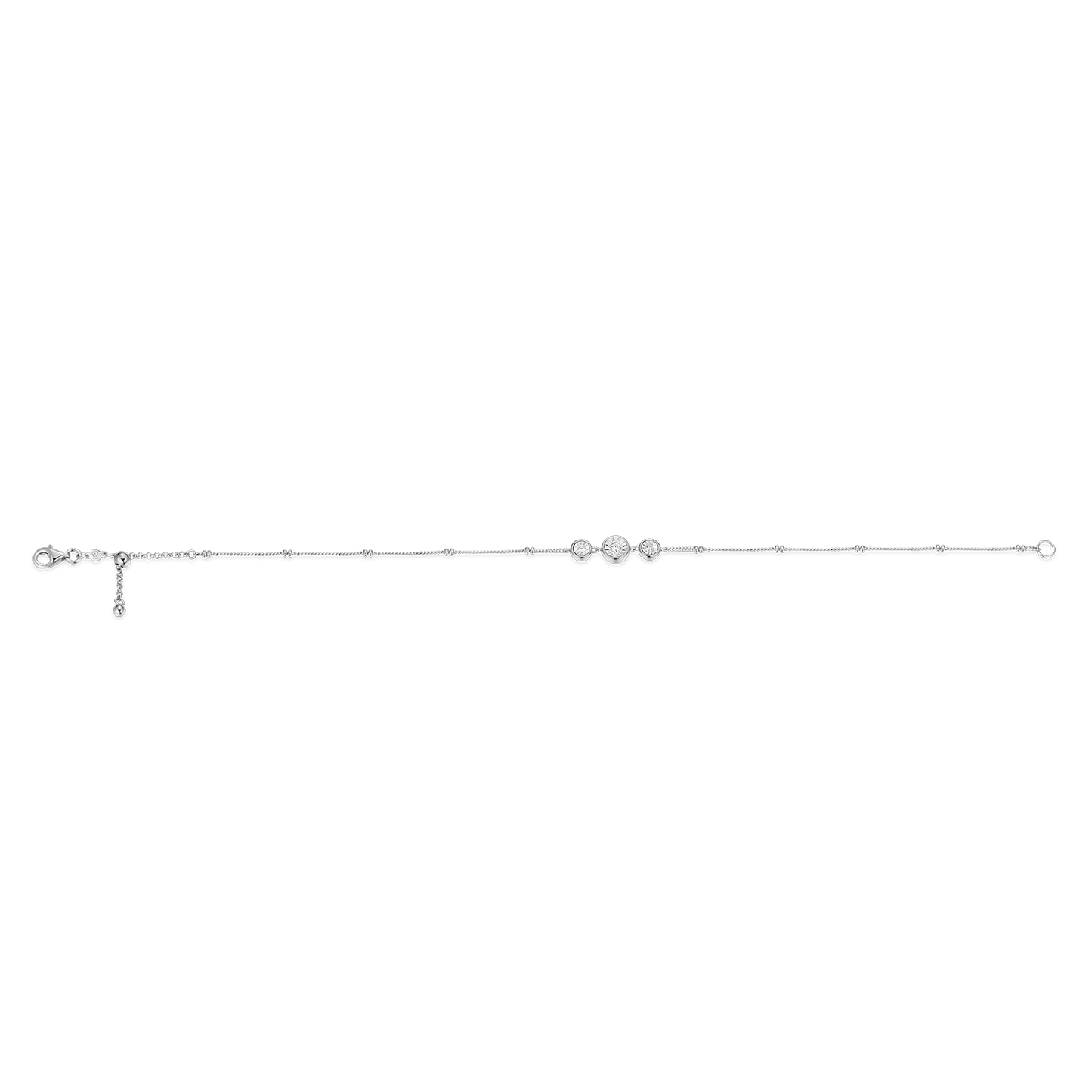 Trio Bezel-Set Lab-Created Diamond Beaded Bolo Anklet in Rhodium-Plated Sterling Silver | M by Monte Luna