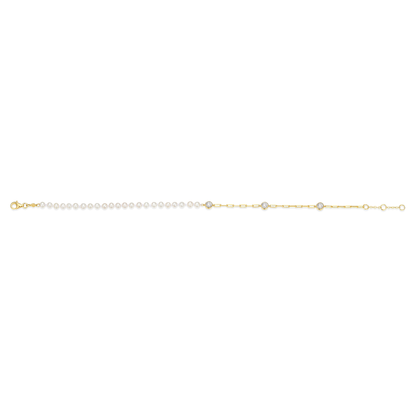 Freshwater Baby Pearl & Lab-Created Diamond Station Paperclip Anklet in 14K Yellow Gold-Plated Sterling Silver | M by Monte Luna