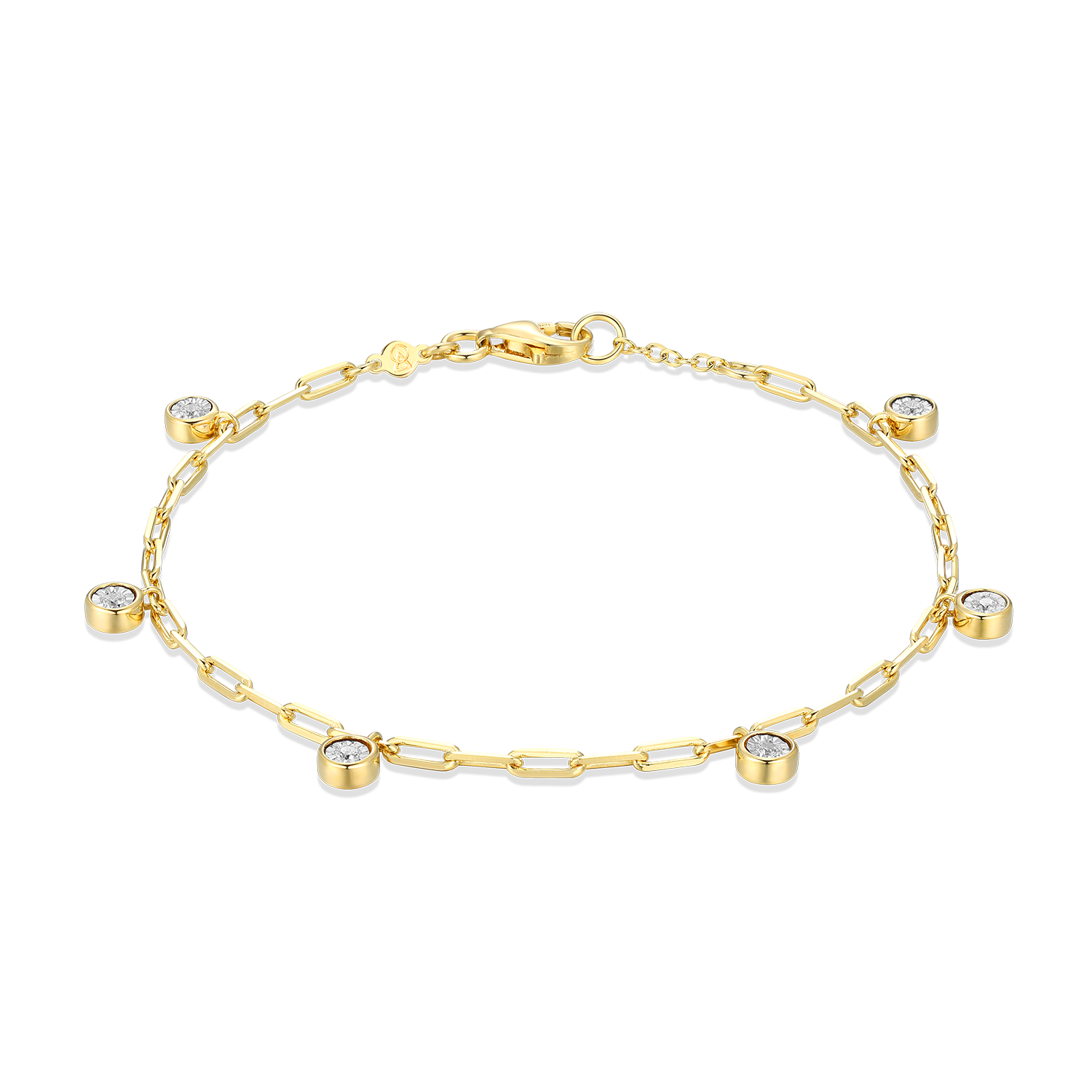 Dangle Station Lab-Created Diamond Mini Paperclip Bracelet in 14K Yellow Gold-Plated Sterling Silver | M by Monte Luna
