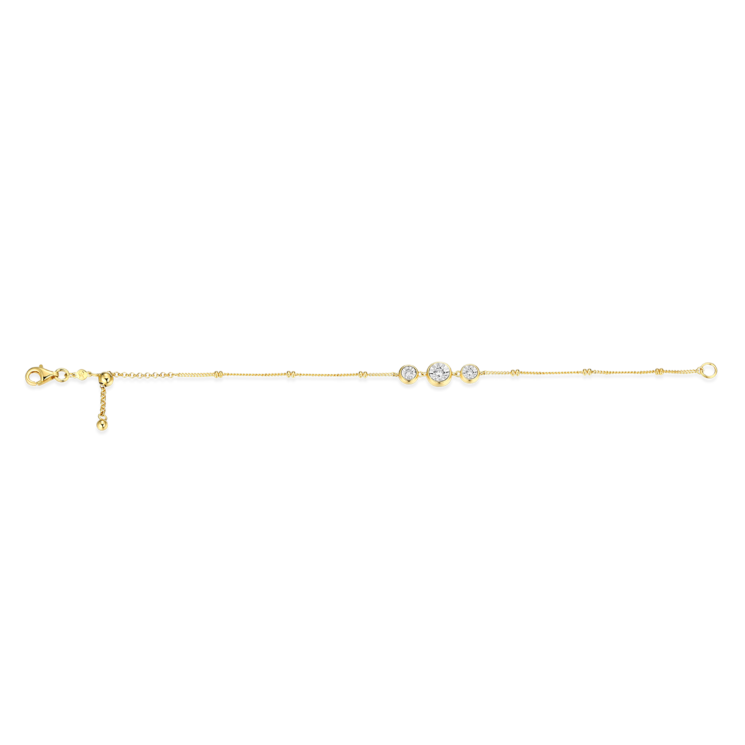 Trio Bezel-Set Lab-Created Diamond Beaded Bolo Bracelet in 14K Yellow Gold-Plated Sterling Silver | M by Monte Luna