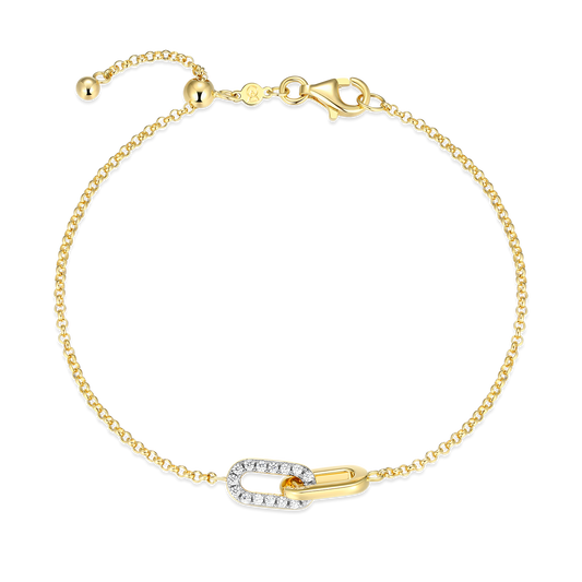 Twin Paperclip Pendant Lab-Created Diamond Bolo Bracelet in 14K Yellow Gold-Plated Sterling Silver | M by Monte Luna