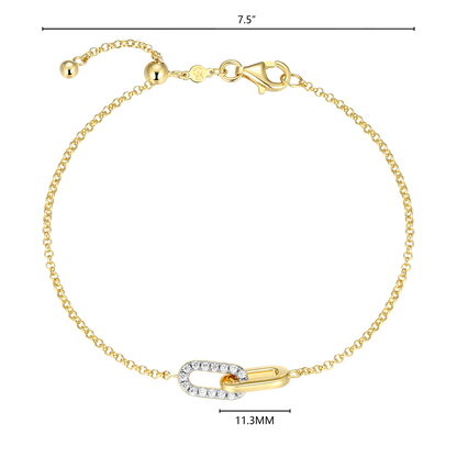 Twin Paperclip Pendant Lab-Created Diamond Bolo Bracelet in 14K Yellow Gold-Plated Sterling Silver | M by Monte Luna