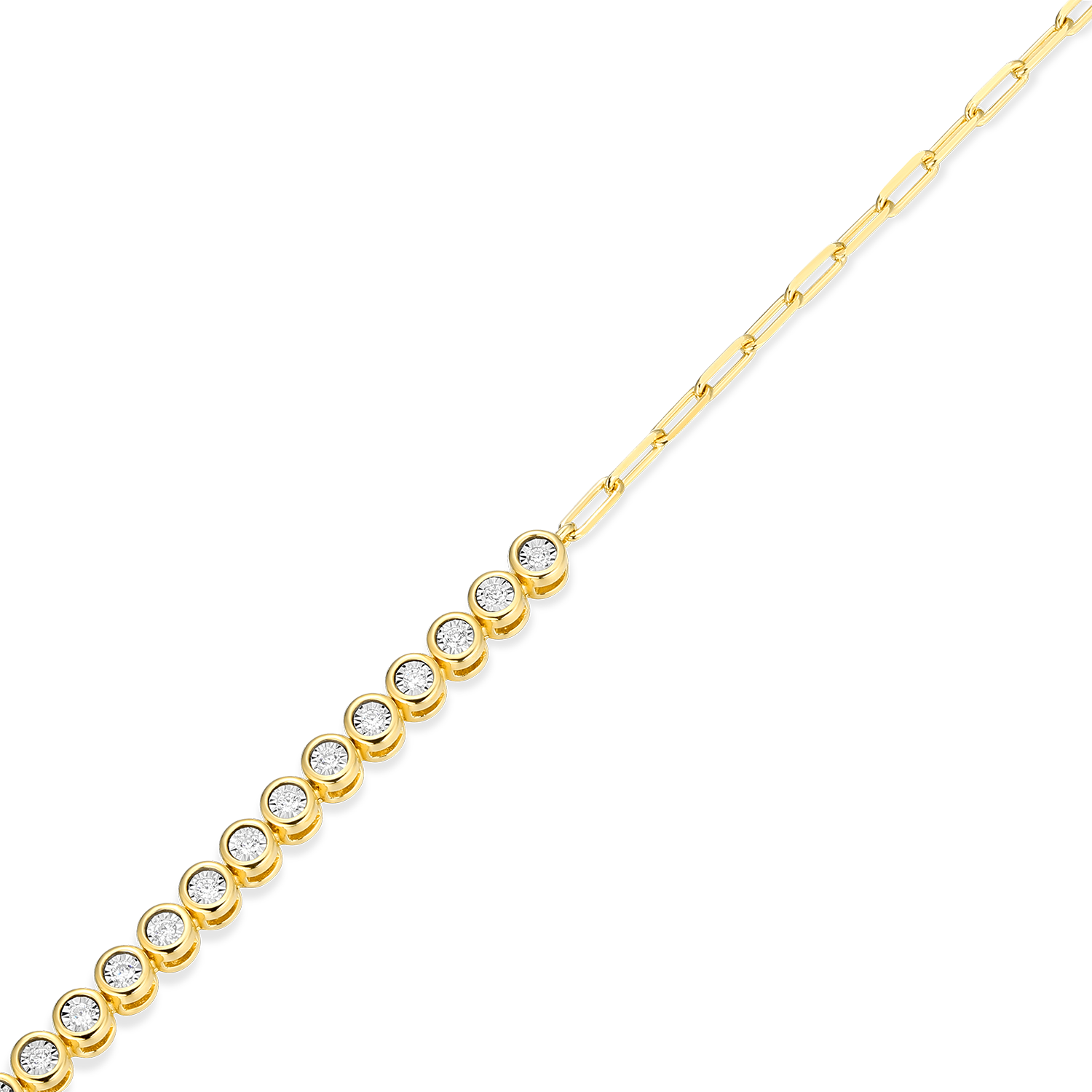 Mini Paperclip Chain & Bezel-Set Lab-Created Diamond Bracelet in 14K Yellow Gold-Plated Sterling Silver | M by Monte Luna