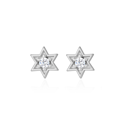 Star of David Lab-Created Diamond Stud Earrings in Rhodium-Plated Sterling Silver | M by Monte Luna
