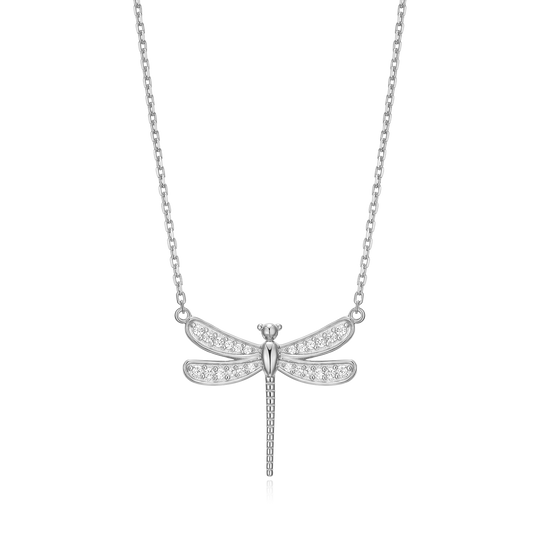 Dragonfly Statement Necklace in Rhodium Plated Sterling Silver | M by Monte Luna