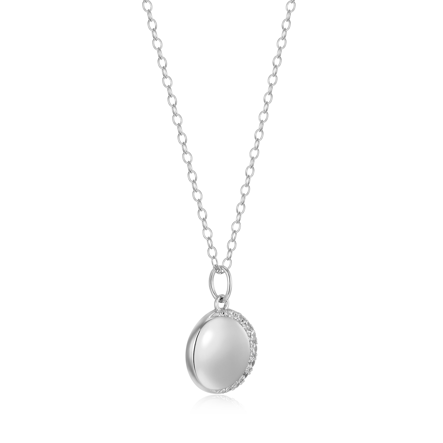 Crescent Medallion Lab-Created Diamond Pendant Necklace in Rhodium-Plated Sterling Silver | M by Monte Luna